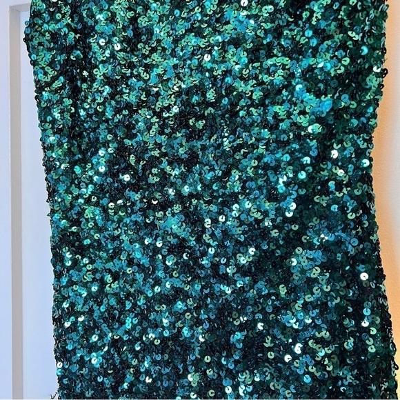 Lulus Teal Blue Black Sequin One-Shoulder Bodycon Mini Dress Medium Prom Lulu - Picture 3 of 12